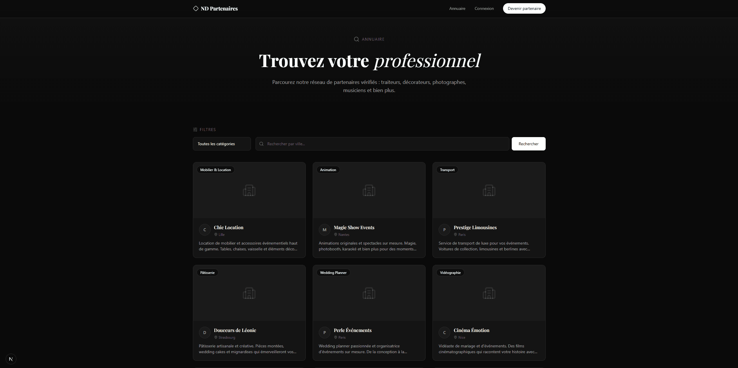 Aperçu de la plateforme ND Événements